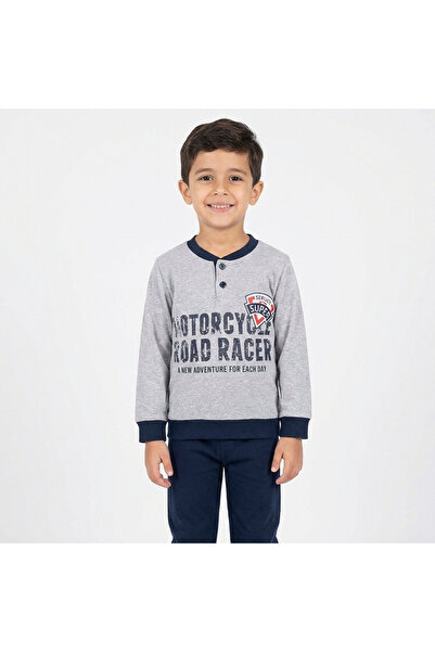 levanapajamas Boys' cotton pajama set – grey and navy with a sporty print