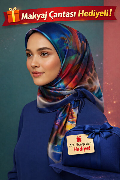 Picasso Silk-Look Navy Blue Crystal Scarf – Twill Stylish Design 90X90