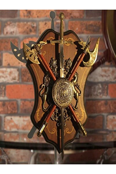 HEPBİMODA Antik Kalkan ve Kılıç Duvar Dekor Antika Kılıcı ile Zırh Ortaçağ Ba...