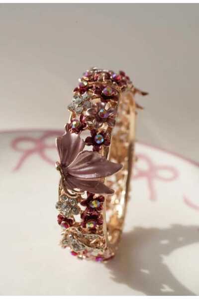 ella'nın çarşısı Ethnic Patterned Stoned Metal Colorful Handcuff Bracelet. Si...