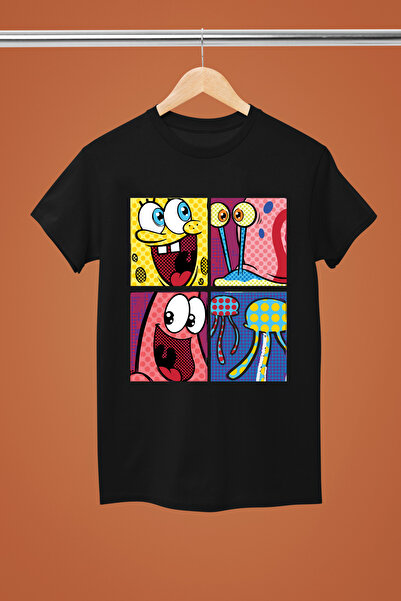 MAGORS تيشيرت سبونج بوب مطبوع من القطن بأكمام قصيرة وقصة عادية للشباب والأطفال