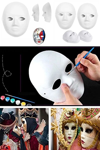 Munico Cadılar Bayramı Maskesi Tam Yüz El Boyaması Cosplay Sahne Beyaz Maskel...