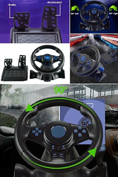 Munico Ps4 Pc Için Pedal Ile Oyun Direksiyon Simidi 180 ° Rotasyon 7 In 1 Tit...