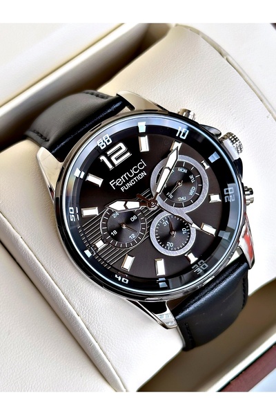 Ferrucci Functional Black Color Leather Cord Men's Wristwatch