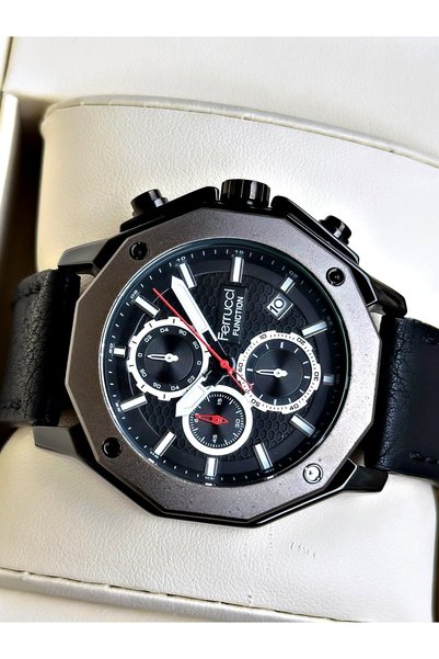 Ferrucci Functional Black Color Leather Cord Men's Wristwatch