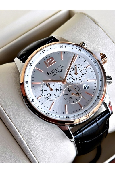 Ferrucci Functional Black Color Leather Cord Men's Wristwatch