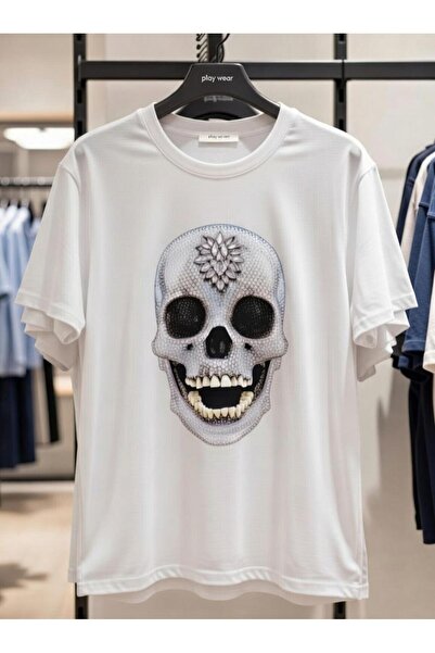 playwear PLAY WEAR Unisex Μπλουζάκι Μαύρο με Στάμπα Κρανίου και Διαμαντένιες ...