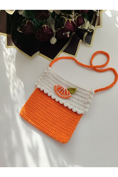 elizi dünyası Portakal Figürlü El Örgüsü Omuz Çantası