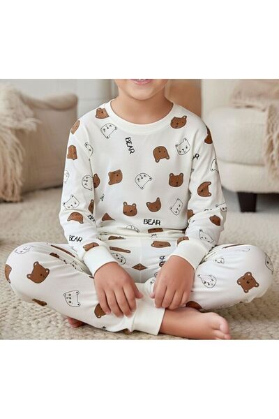 beberium Pamuklu Ayıcık Baskılı Erkek Çocuk Pijama Takımı