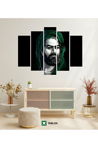 TABLOX 5 Parça Hz Ali Dini Manevi İslami Zülfikar Aslan Dekoratif MDF Tablo Seti