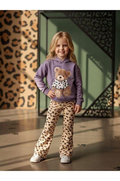 Zekids Σετ φόρμας για κορίτσια με λεοπάρ σχέδιο και αρκουδάκι