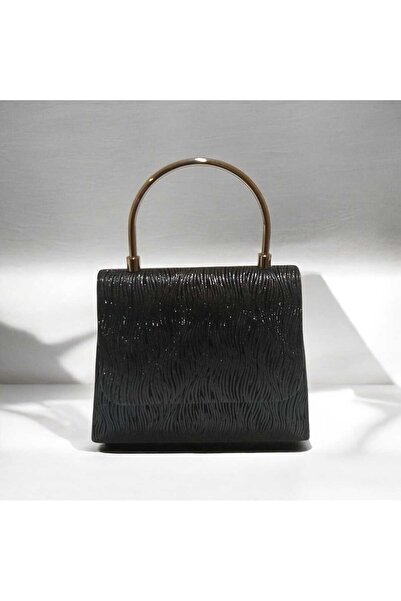Butik Wavy Black Evening Dress Bag with Handle