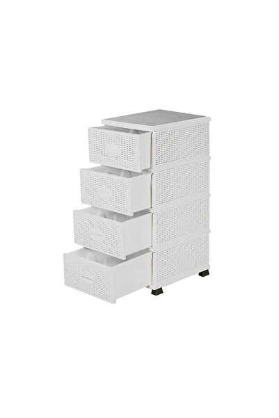 sterk PLASTIC STORAGE CABINET, RATTAN MODEL, WHITE, 38 × 45 × 90 CM, WITH WHEELS