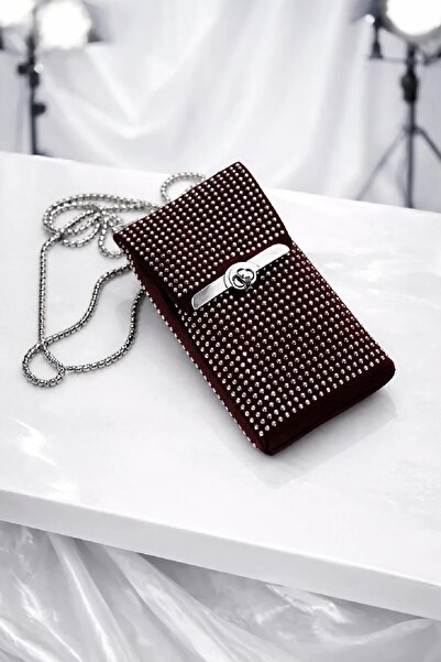 Mckanzie 01 حقيبة بمشبك قابل للطي مع حامل هاتف مرصع بالكامل بالأحجار