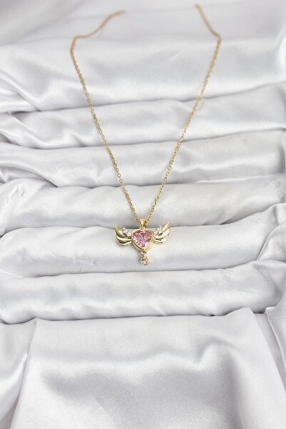 Lisinya سلسلة من الفولاذ 316L باللون الذهبي على شكل قلب مجنح مرصع بحجر الزركو...