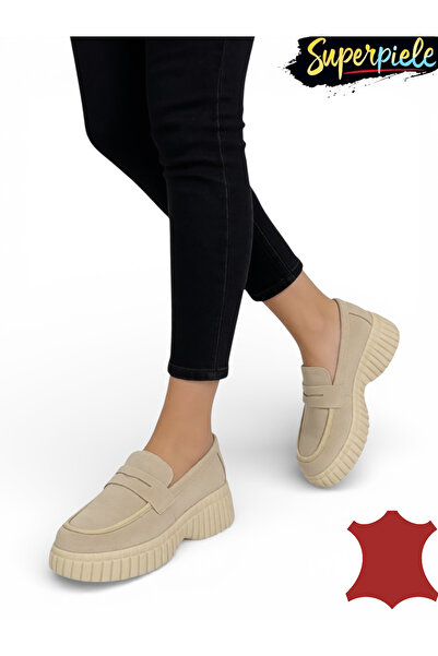 ANGEL BLUE Women's loafers made of natural suede leather with thick soles