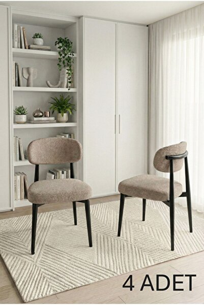 DEREN HOME Pollys Serisi 4 Adet Mutfak Cafe Yemek Odası Sandalyesi Metal İske...