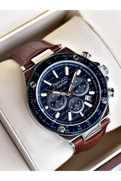 Ferrucci Functional Brown Color Leather Cord Men's Wristwatch