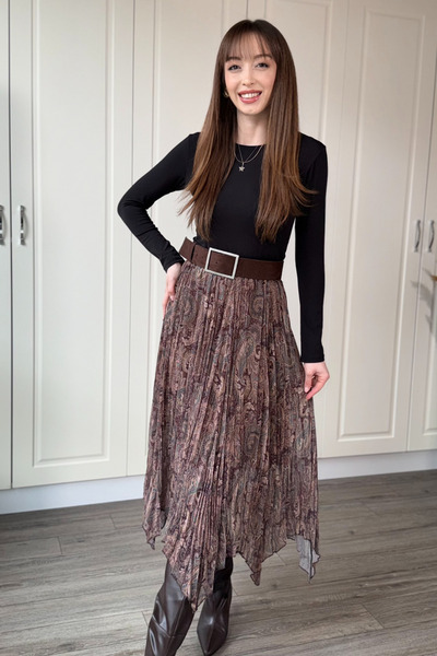 Dilay Gökoğlu Butik Asimetrik Astarlı Şifon Midi Etek