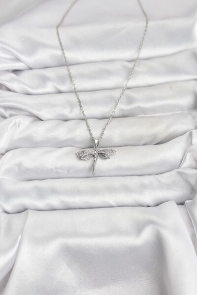 Lisinya 316L Çelik Zincir Gümüş Renk Yusufçuk Model Zirkon Taşlı Kadın Kolye -