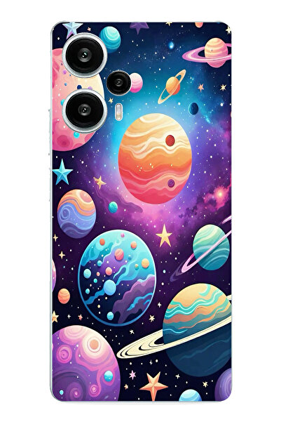 TechTree حافظة سيليكون مطبوع متوافقة مع POCO F5 بنمط الفضاء والكوكب والنجمة