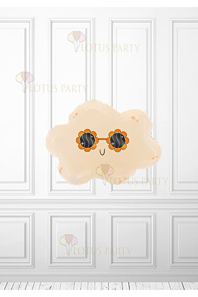 LOTUS PARTY بالون ريترو على شكل سحابة مبتسمة مع نظارات - بالون سحابة مع نظارا...