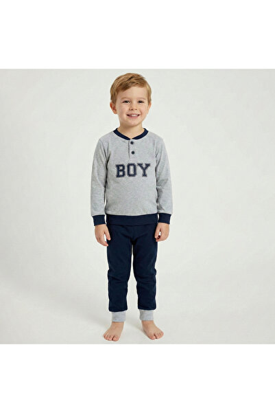 levanapajamas Boys' cotton pajama set – grey and navy with BOY print