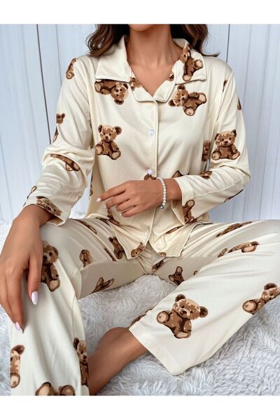 Işılay Kadın Ayıcık Baskılı Pijama Takımı