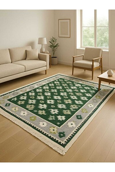 OEM Traditional Carpet, size 180 x 280 cm, green and cream, model RUSTIC