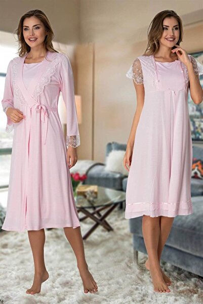ByLohusa Effortt Pink Maternity Nightgown Set with Dressing Gown