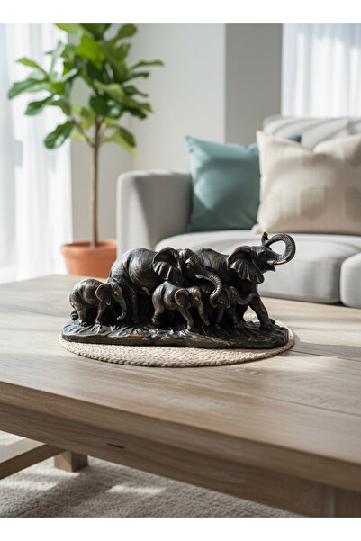 bibloartt Bronz Eskitme Dokulu Fil Ailesi Dekoratif Biblo Ev Ofis Aksesuarı H...