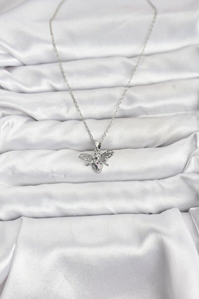 Lisinya سلسلة فولاذية 316L فضية اللون موديل فلاي مرصعة بحجر الزركون - قلادة ن...