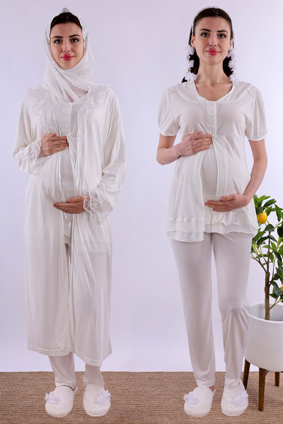 ByLohusa Effortt Ecru Cotton Maternity Pajama Set with Hijab