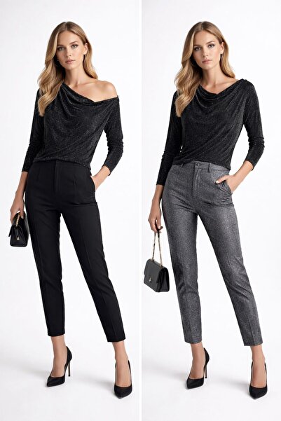 Charly Butik Simli Kayık Yaka Fakir Kollu Bluz