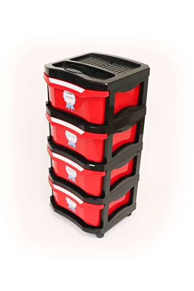 sterk BELLA 4-DRAWER WHEEL CABINET – STERK, RED/BLACK, PLASTIC, 90 × 67 × 45 CM