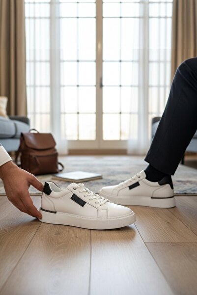 enoch حذاء إينوخ جلد طبيعي بقطع قماش مخيطة معاً كاجوال للرجال بنعل مريح