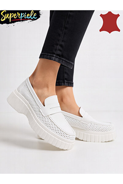 ANGEL BLUE Women's lined loafers made of natural leather with thick soles