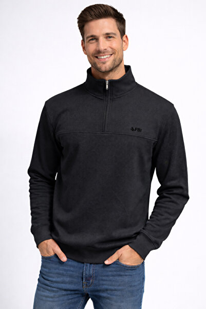 FBI Men's Black Color Zippered Sweatshirt