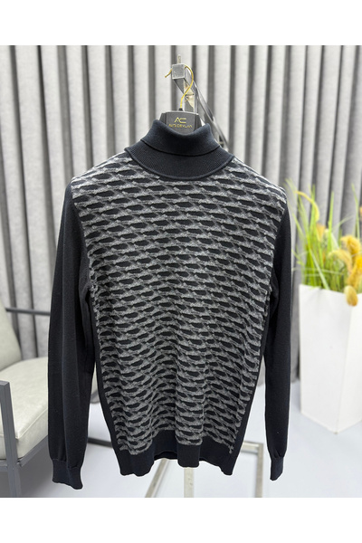 Avni Ceylan Men's black textured knit sweater