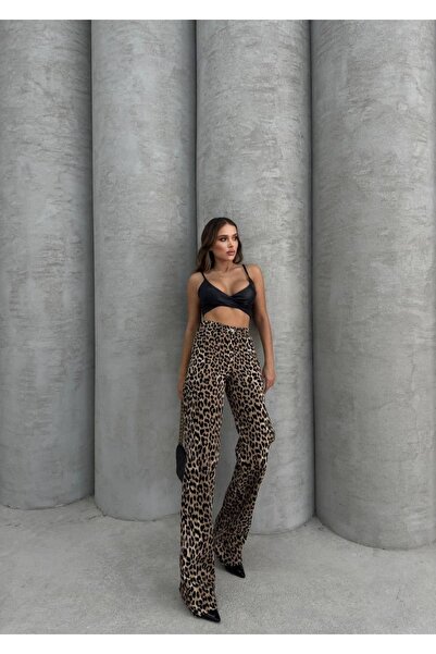 handeozbekcollection Yüksek Bel Leopar Desen Pantolon