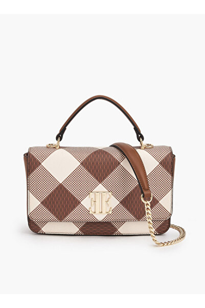 ELLE Monogram Print Satchel Bag with Chain Strap