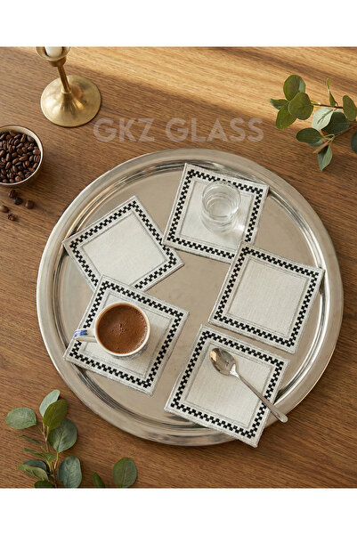 gkzglass home dekor 6 Pieces of Linen Fabric with Embroidered Coffee Side Coc...