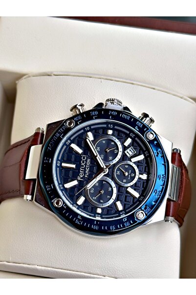 Ferrucci Functional Brown Color Leather Cord Men's Wristwatch