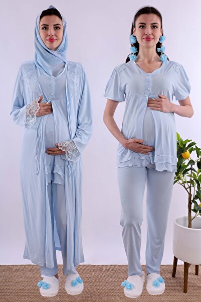 ByLohusa Effortt Blue Hijab Pregnant Maternity Pajama Set Byl2T80242