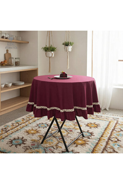 DNC home tekstil Premium Linen Burgundy Round Ruffled Special Series Tablecloth
