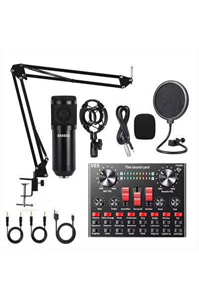 WOTOBE BM800 Mikrofon ve V8S Ses Kartlı Podcast Ekipman,Kayıt,Yayın,Canlı Yay...