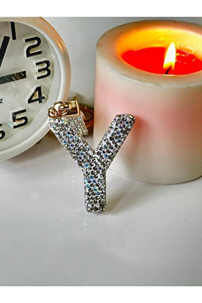 anahtarlık evreni Zircon Stone Y Letter White Color Keychain, Gift, Bag Ornam...