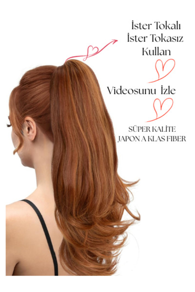 YARAT Bakır Kırmızısı Hafif Dalgalı Tokalı At Kuyruğu Peruk 56 Cm 150/160 Gram