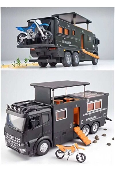aksooytoys 1:24 Ölçek Çek Bırak Işıklı ve Sesli Motorlu Model Karavan Siyah Renk