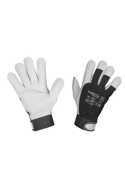 Evelise Goat leather gloves, with velcro, black and white, size 10", NEO